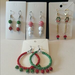 Festive holiday color Beaded Earrings Set of 4